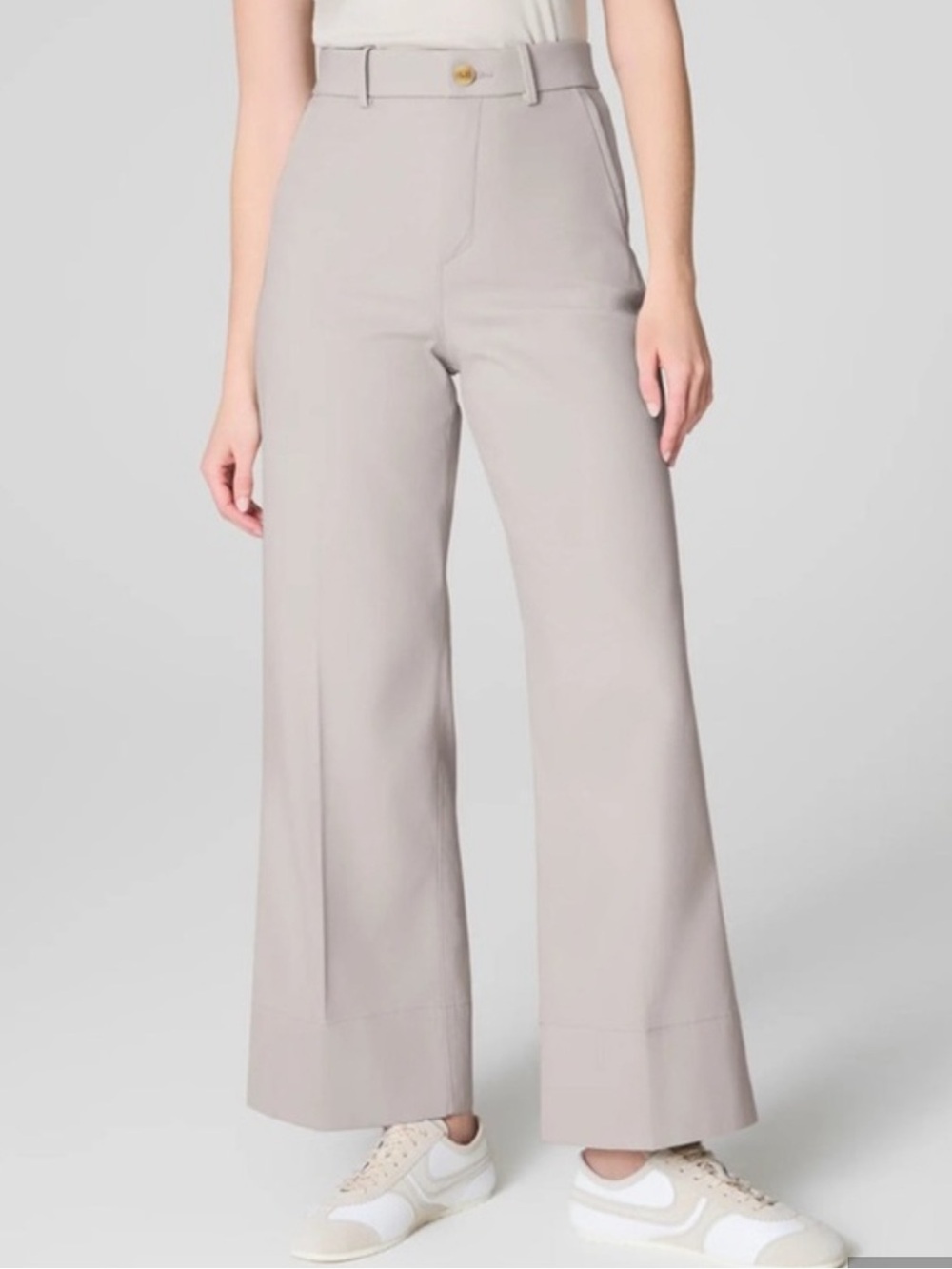 SPANX Stretch Twill petite Cropped Wide Leg Pant - Bone Color